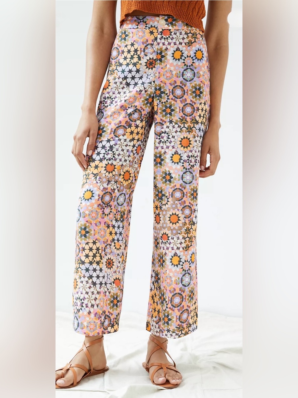 Anthropologie Geometric Straight Wide Ankle Pant Abstract Motif Womens Size 0